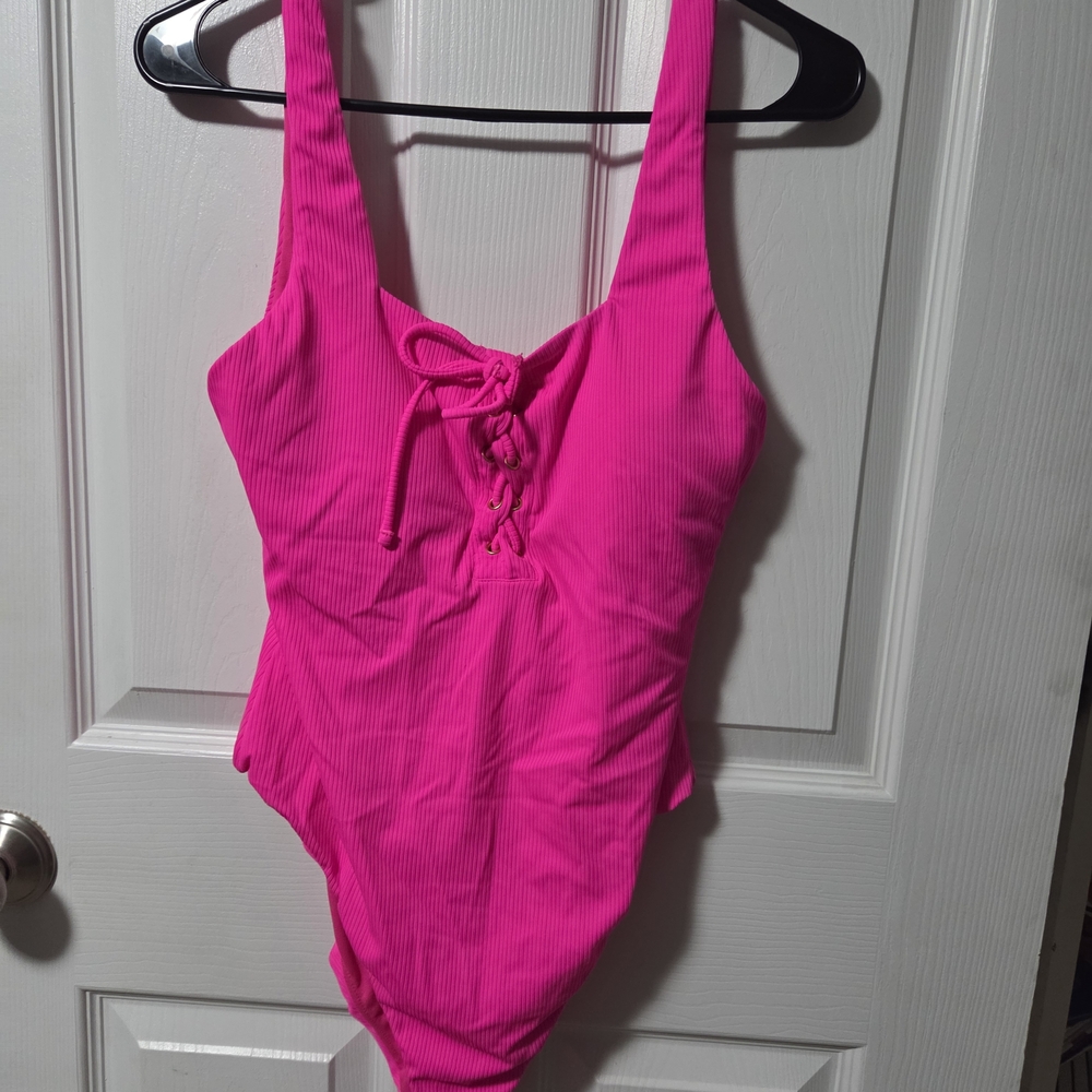 Rue21 Hot Pink Lace-Up One Piece Swimsuit